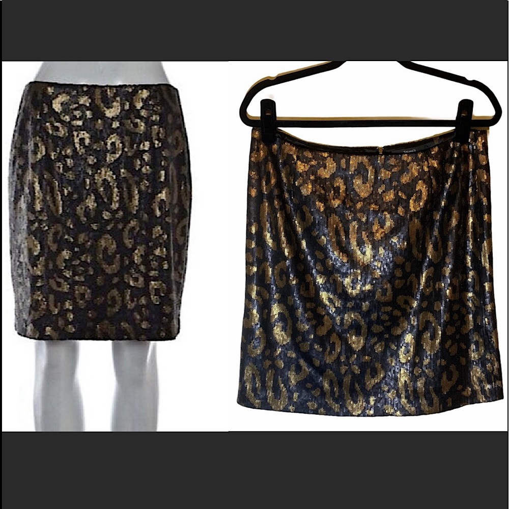 TAHARI Sequin Animal Print Pencil Skirt